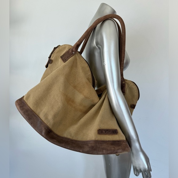 Joe's Jeans Handbags - Joe’s vintage weekender bag brown leather woven canvas extra large 20”x9”x14”